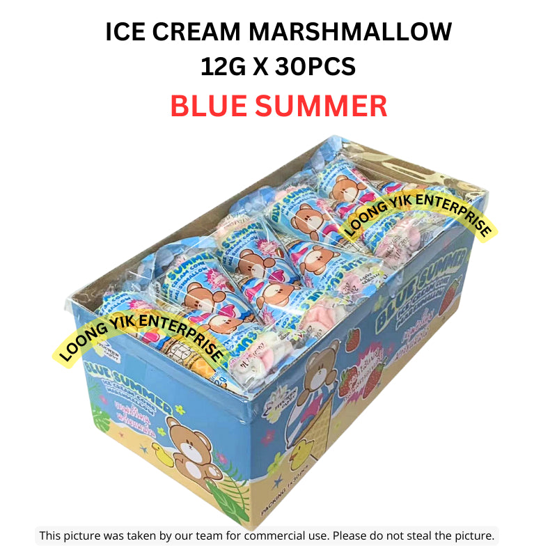 ICE CREAM MARSHMALLOW 12G X 30PCS (STRAWBERRY, BLUE, CHOCOLATE) HALAL