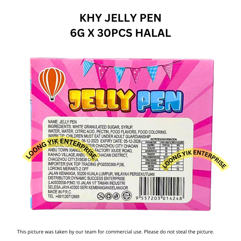 KHY JELLY PEN 6G X 30PCS HALAL FRUITY FLAVOUR GEL CANDY