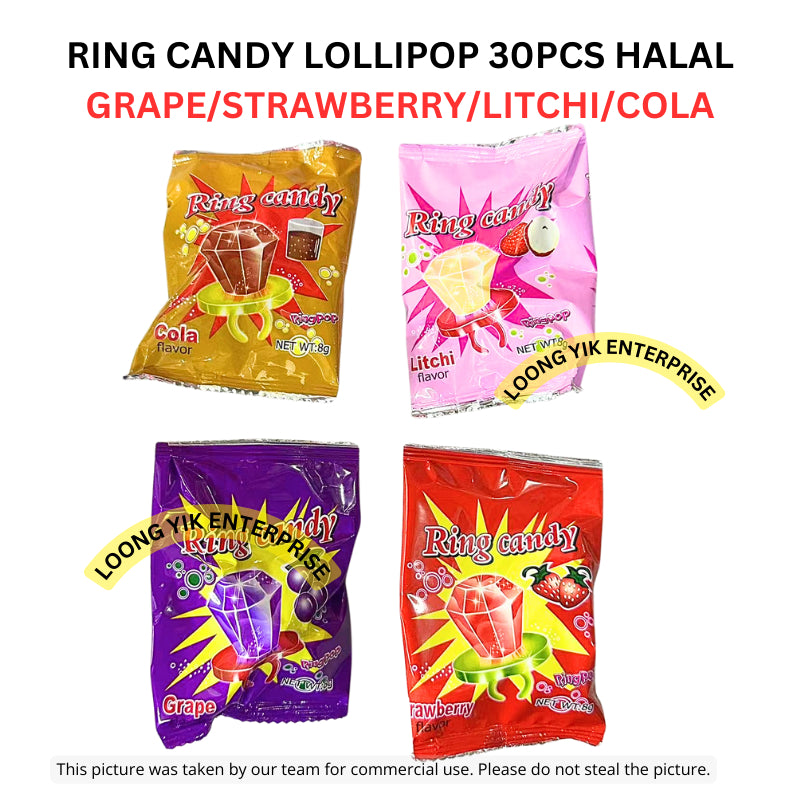 RING CANDY LOLLIPOP 30PCS HALAL GRAPE/STRAWBERRY/LITCHI/COLA