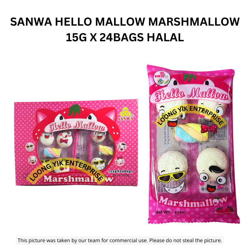 SANWA HELLO MALLOW MARSHMALLOW 15G X 24BAGS HALAL