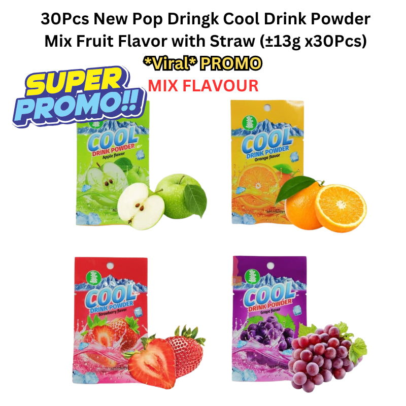 *Halal* PROMO 30Pcs New Pop Dringk Cool Drink Powder Mix Fruit Flavor with Straw (±13g x30Pcs)