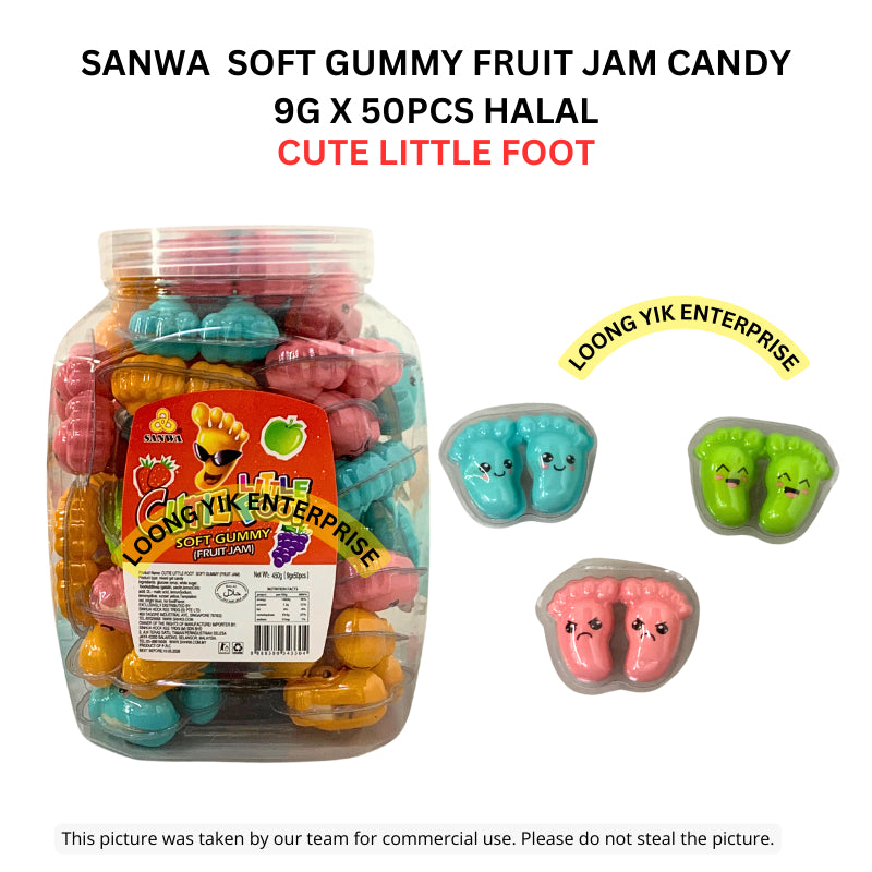 SANWA HEART BEAT / CUTE LITTLE FOOT SOFT GUMMY FRUIT JAM CANDY 9G X 50PCS HALAL