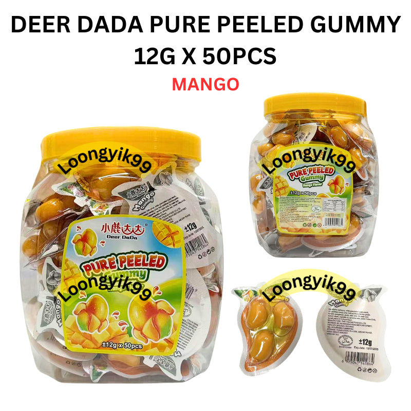 DEER DADA PURE PEELED GUMMY 12G X 50PCS (MANGO, GRRAPE, GREEN GRAPE,LITCHEE) HALAL