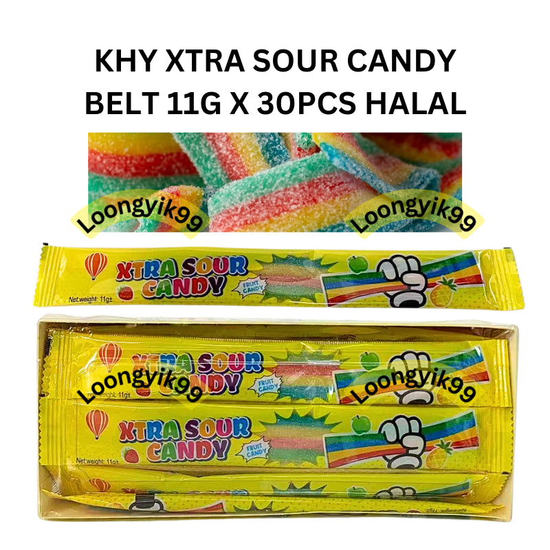 KHY XTRA SOUR CANDY BELT 11G X 30PCS HALAL