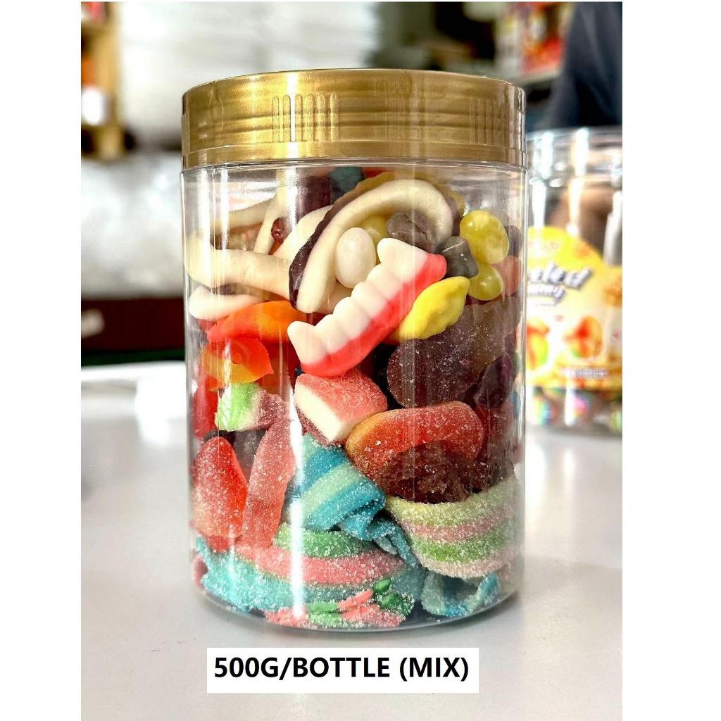 【100G】Halal Gummy Sour Mix Candy viral Donut Sweet Candy Cola Worm Blue Shark Sweet Ribbon Fried Egg Halal