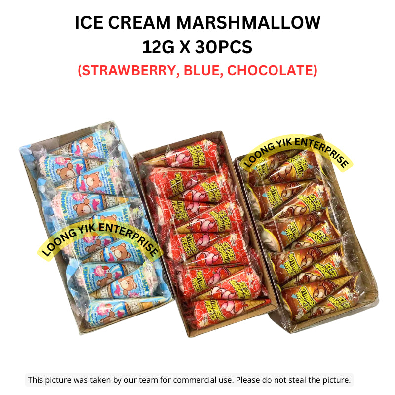 ICE CREAM MARSHMALLOW 12G X 30PCS (STRAWBERRY, BLUE, CHOCOLATE) HALAL