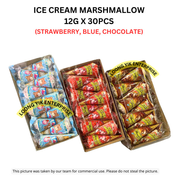 ICE CREAM MARSHMALLOW 12G X 30PCS (STRAWBERRY, BLUE, CHOCOLATE) HALAL