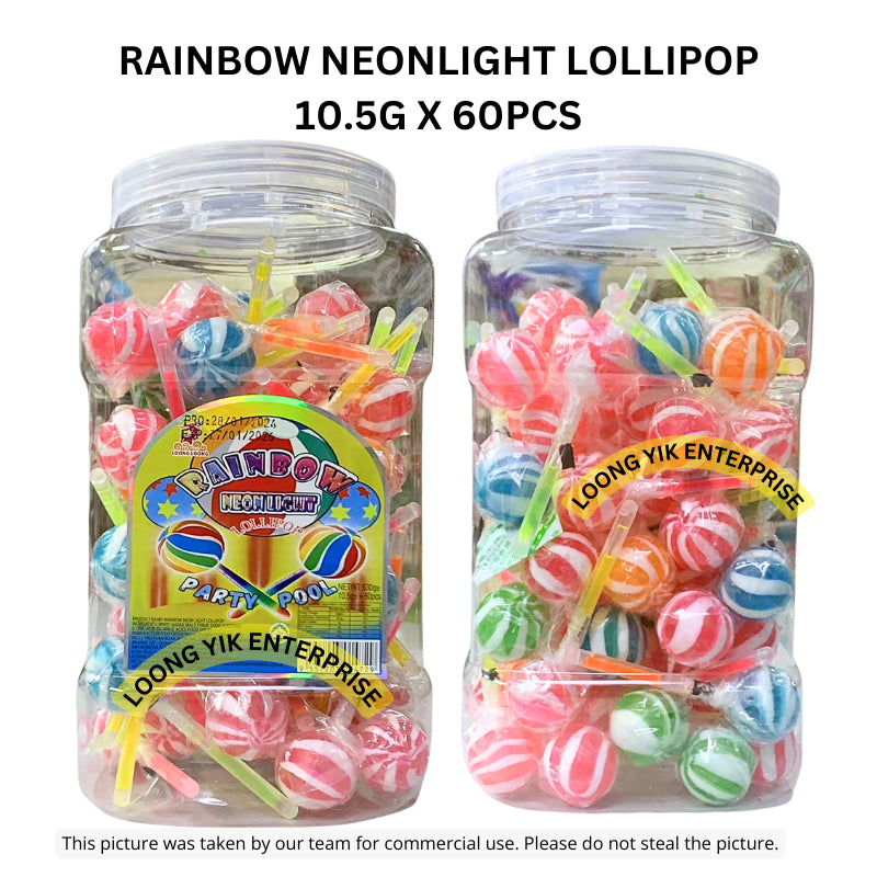 LOONG LOONG RAINBOW NEON LIGHT LOLLIPOP 10.5G X 60PCS HALAL