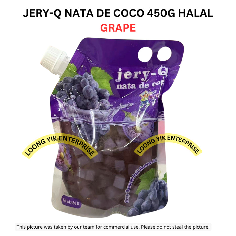 JERY-Q NATA DE COCO 450G GRAPE/MANGO/STRAWBERRY/LITCHEE HALAL