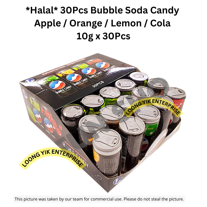 *Halal* 30Pcs Bubble Soda Candy  Apple / Orange / Lemon / Cola  10g x 30Pcs