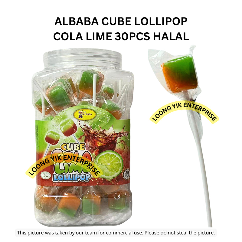 ALBABA CUBE LOLLIPOP GRAPE LYCHEE / COLA LIME 30PCS HALAL