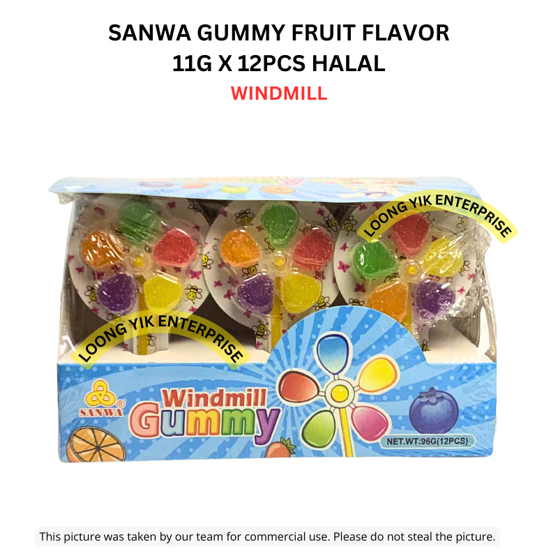 SANWA GUMMY FRUIT FLAVOR 11G X 12PCS HALAL ICE CREAM, BUAH-BUAHAN, ANIMAL & PAW, WINDMILL