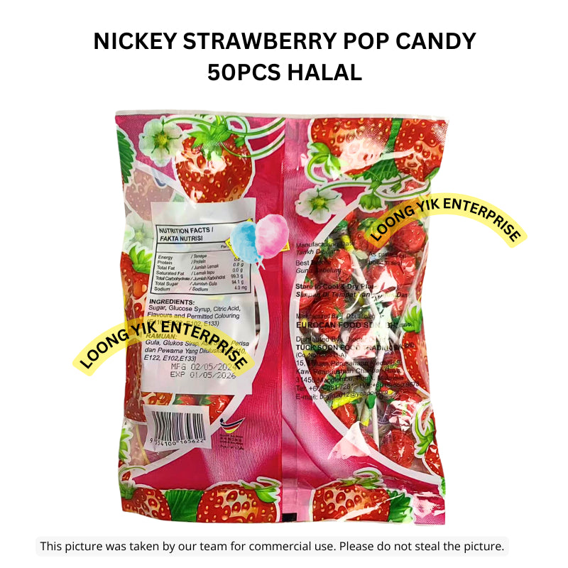 NICKEY STRAWBERRY POP CANDY 50PCS HALAL