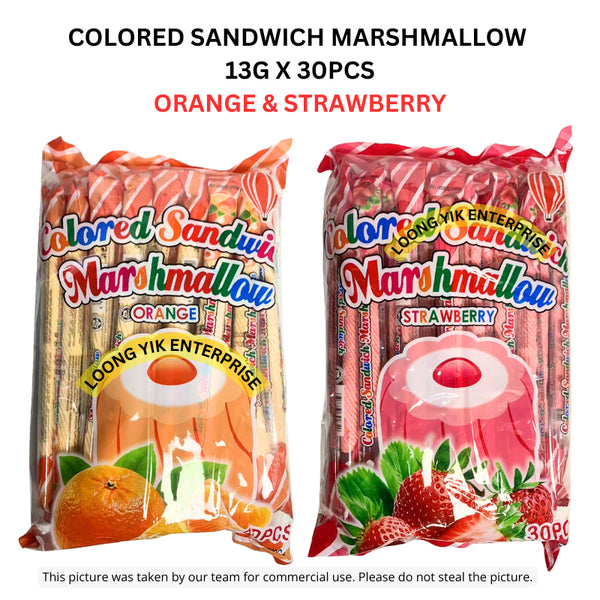 COLORED SANDWICH MARSHMALLOW ORANGE & STRAWBERRY 13G X 30PCS HALAL