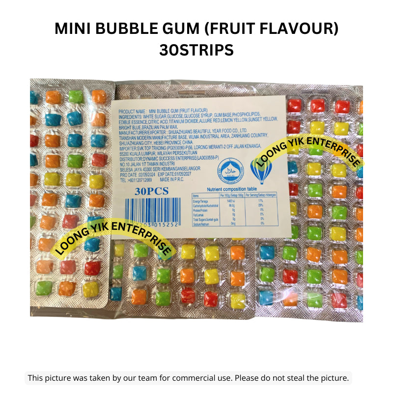 MINI BUBBLE GUM (FRUIT FLAVOUR) 30STRIPS HALAL