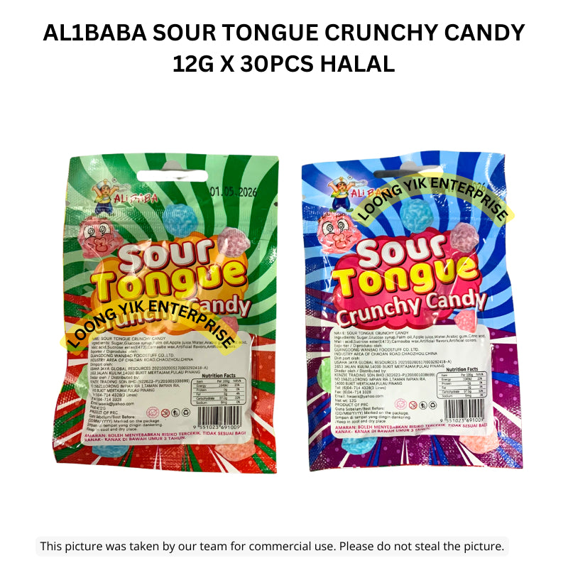 AL1BABA SOUR TONGUE CRUNCHY CANDY 30PCS HALAL