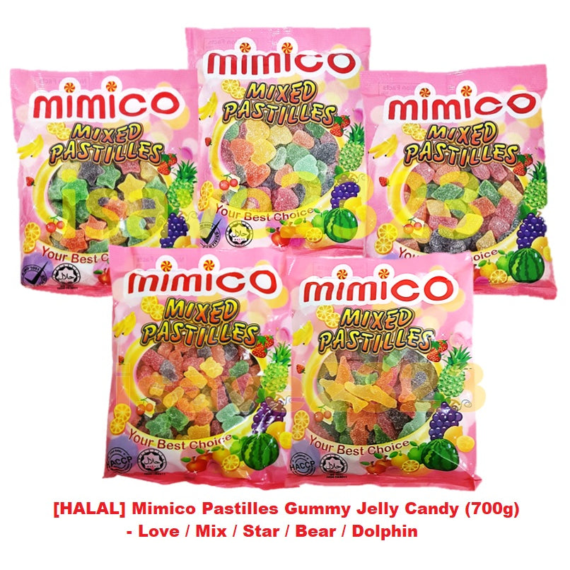 MIMICO MIXED PASTILLES GUMMY JELLY CANDY DOPHIN / STAR / HEART 700G