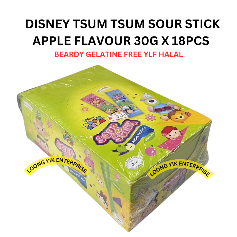 DISNEY TSUM TSUM SOUR STICK APPLE FLAVOUR 30G X 18PCS BEARDY GELATINE FREE YLF HALAL