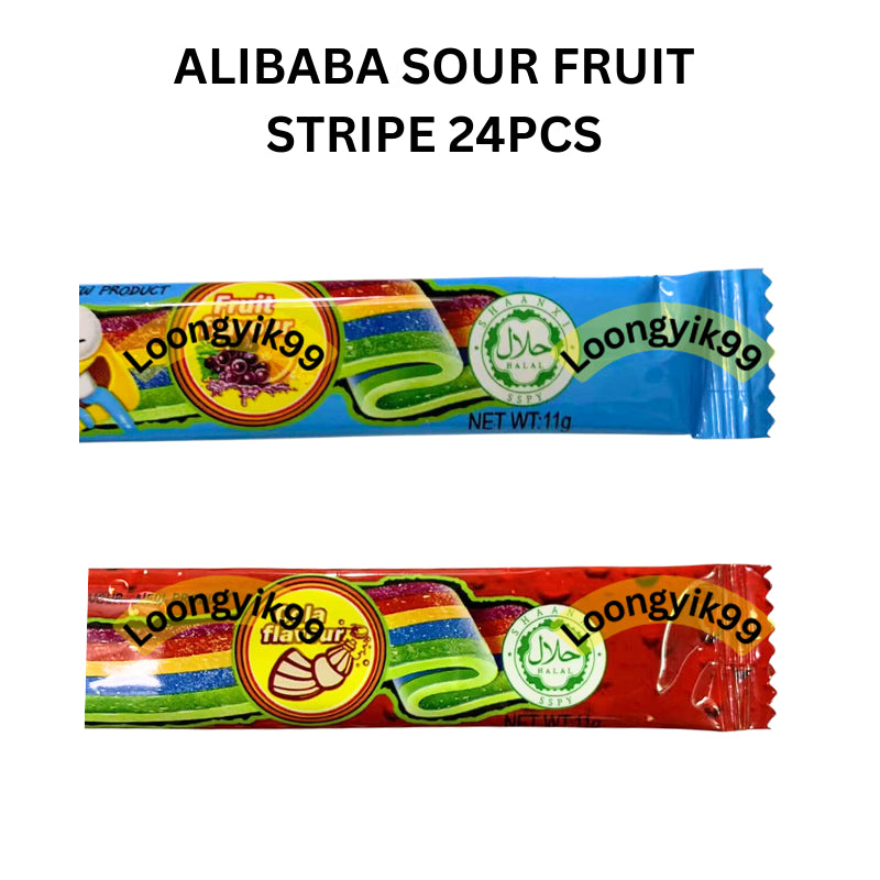 ALIBABA SOUR FRUIT STRIPE 24PCS HALAL SOUR RAINBOW COLA