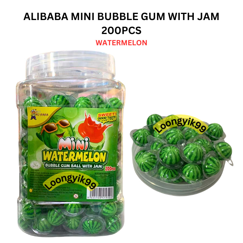 ALIBABA MINI BUBBLE GUM WITH JAM 200PCS (EARTH, STRAWBERRY, WATERMELON)