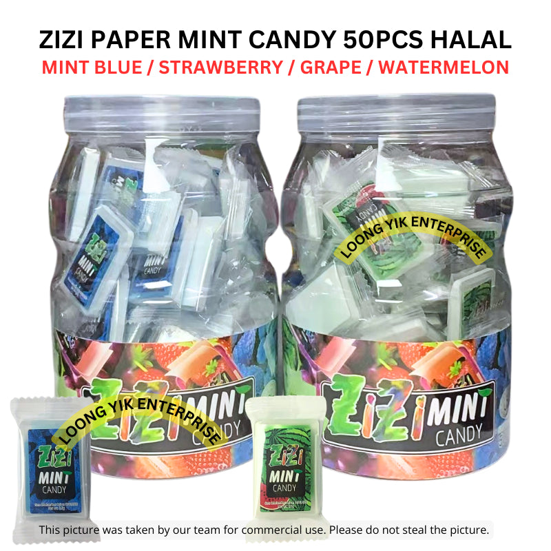 ZIZI PAPER MINT CANDY 50PCS HALAL STRAWBERRY / GRAPE HALAL