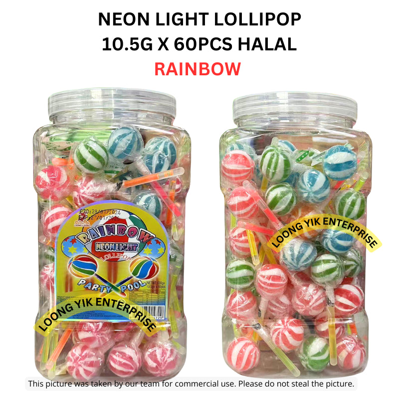 NEON LIGHT LOLLIPOP 10.5G X 60PCS EYEBALL/SUPER HERO/RAINBOW HALAL