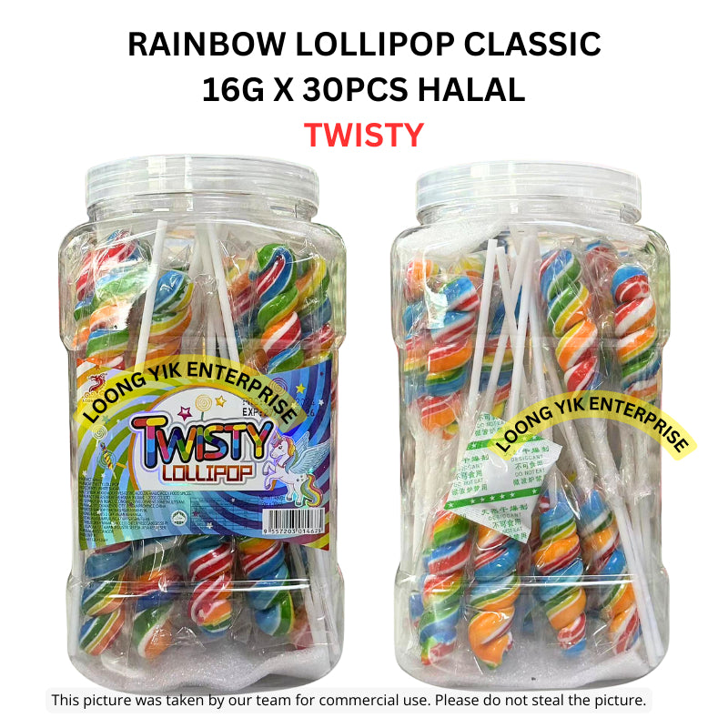 RAINBOW LOLLIPOP CLASSIC 16G X 30PCS HEART/TWISTY/STAR/CORN HALAL