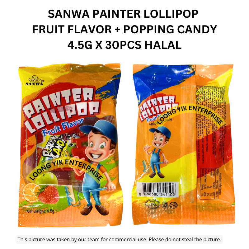 SANWA PAINTER LOLLIPOP FRUIT FLAVOR + POPPING CANDY 4.5G X 30PCS HALAL