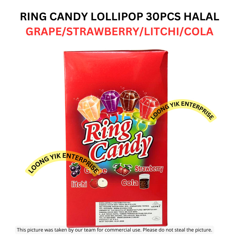 RING CANDY LOLLIPOP 30PCS HALAL GRAPE/STRAWBERRY/LITCHI/COLA