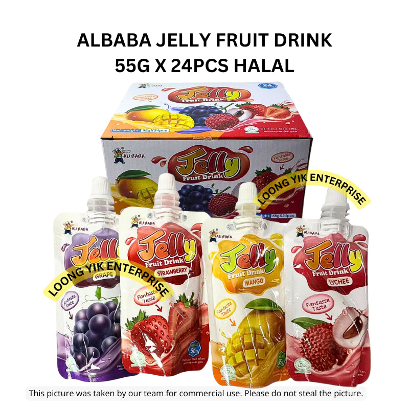 ALBABA JELLY FRUIT DRINK 55G X 24PCS HALAL