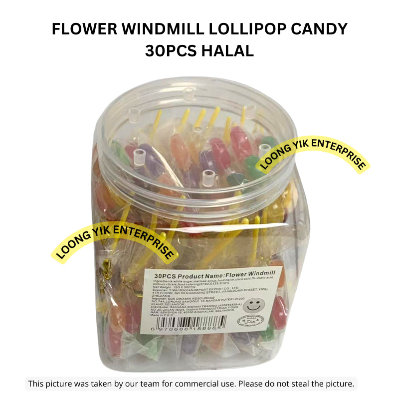 FLOWER WINDMILL LOLLIPOP CANDY 30PCS HALAL