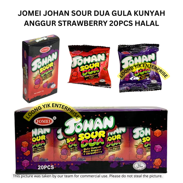 JOMEI JOHAN SOUR DUA GULA KUNYAH ANGGUR STRAWBERRY 20PCS HALAL