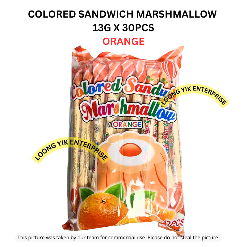 COLORED SANDWICH MARSHMALLOW ORANGE & STRAWBERRY 13G X 30PCS HALAL