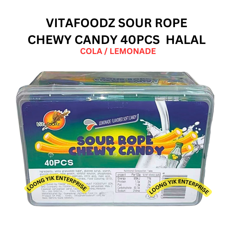 VITAFOODZ SOUR ROPE CHEWY CANDY 40PCS COLA / LEMONADE HALAL