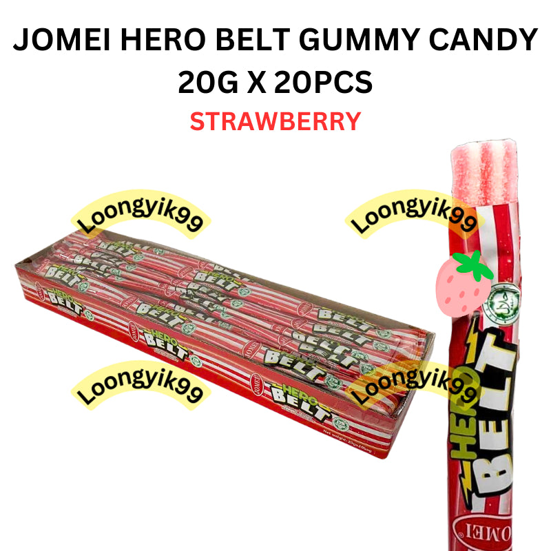 JOMEI HERO BELT GUMMY CANDY 20G X 20PCS COLA / BLUEBERRY / STRAWBERRY