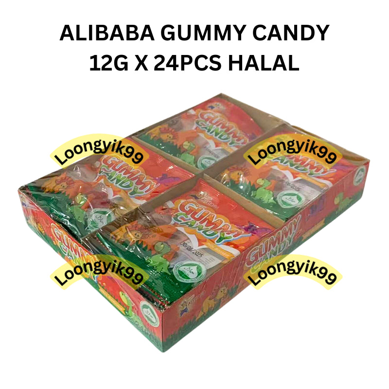 ALIBABA GUMMY CANDY 12G X 24PCS HALAL FRUIT SEA WORLD WORM MINI DINOSAUR