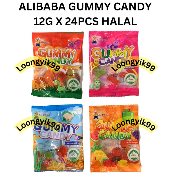 ALIBABA GUMMY CANDY 12G X 24PCS HALAL FRUIT SEA WORLD WORM MINI DINOSAUR