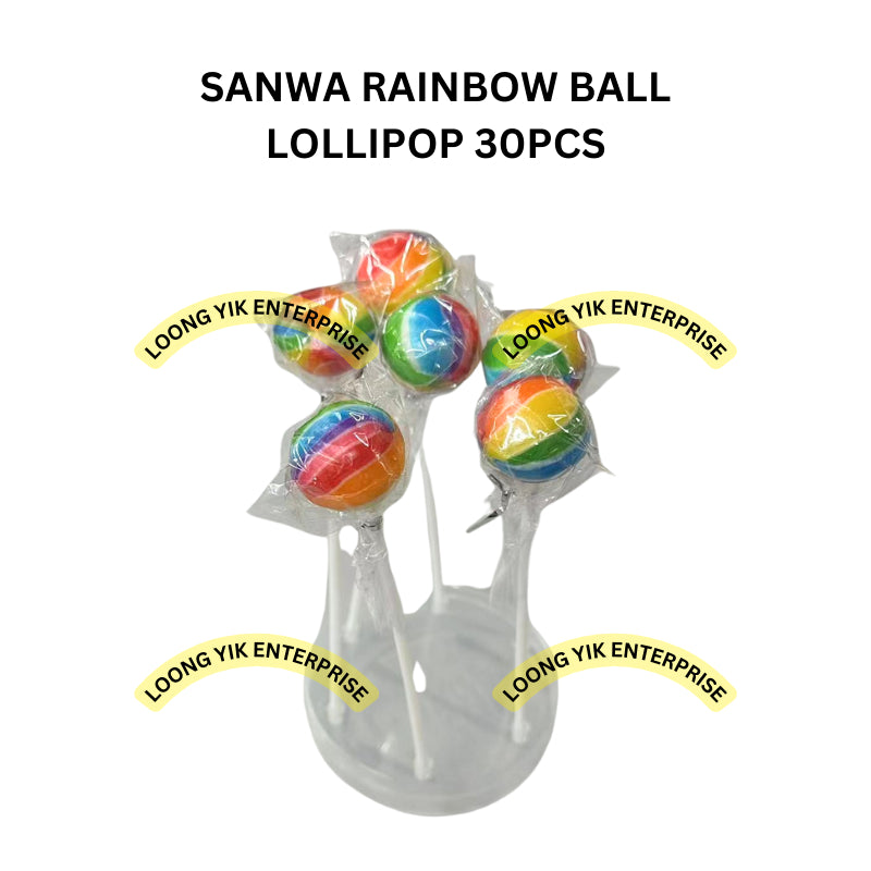 SANWA RAINBOW BALL LOLLIPOP 30PCS HALAL MIX FRUITS FLAVOR