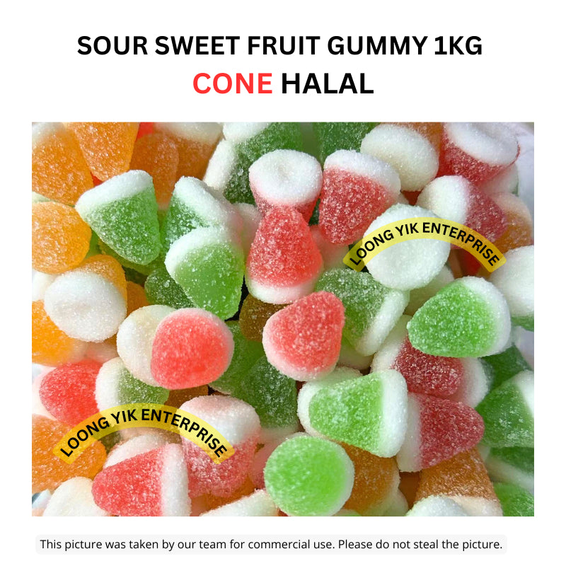 SOUR SWEET FRUIT GUMMY 1KG CONE/CUBE HALAL