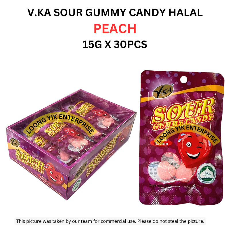 V.KA SOUR GUMMY CANDY ( PEACH / PINEAPPLE ) 15G X 30PCS HALAL (TTL4TYPE)