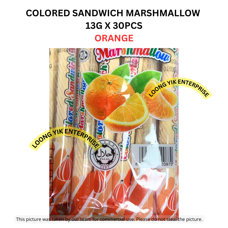 COLORED SANDWICH MARSHMALLOW ORANGE & STRAWBERRY 13G X 30PCS HALAL