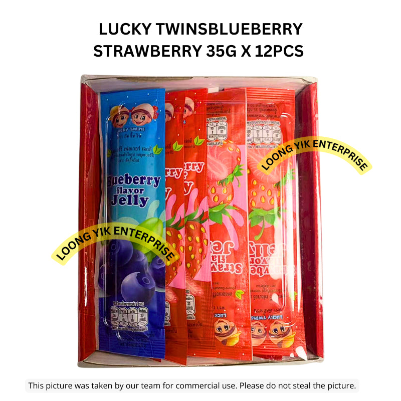 LUCKY TWINS TARO MILK TEA JELLY 35G X 12PCS  BLUEBERRY & STRAWBERRY/ TARO MILK TEA & MILK TEA