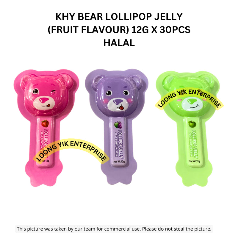 KHY BEAR LOLLIPOP JELLY (FRUIT FLAVOUR) 12G X 30PCS HALAL