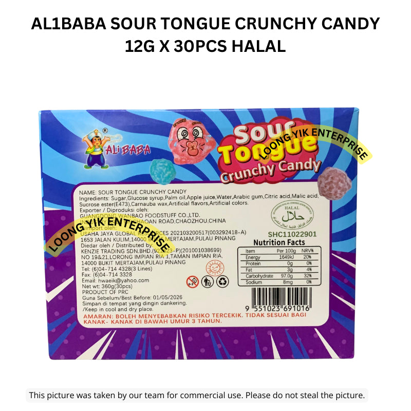 AL1BABA SOUR TONGUE CRUNCHY CANDY 30PCS HALAL