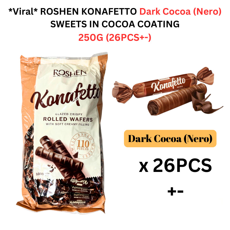 *Viral* ROSHEN KONAFETTO NERO/BIANCO SWEETS IN COCOA COATING 1KG (110PCS) / 500G (54PCS) / 250G (26PCS)