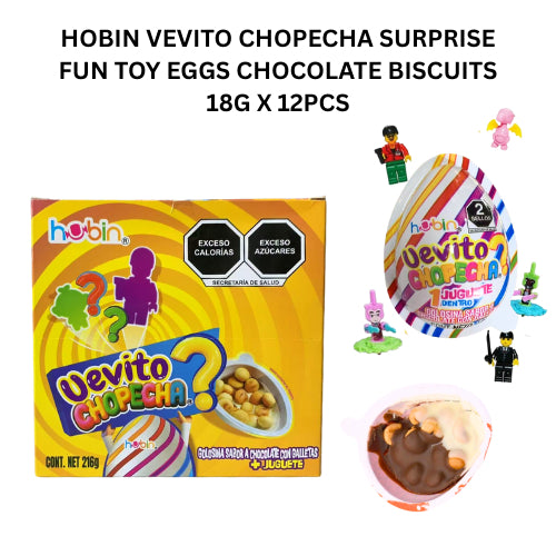 *HALAL* HOBIN VEVITO CHOPECHA SURPRISE FUN TOY EGGS CHOCOLATE BISCUITS 18G X 12PCS