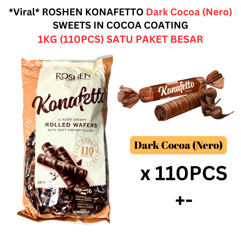*Viral* ROSHEN KONAFETTO NERO/BIANCO SWEETS IN COCOA COATING 1KG (110PCS) / 500G (54PCS) / 250G (26PCS)