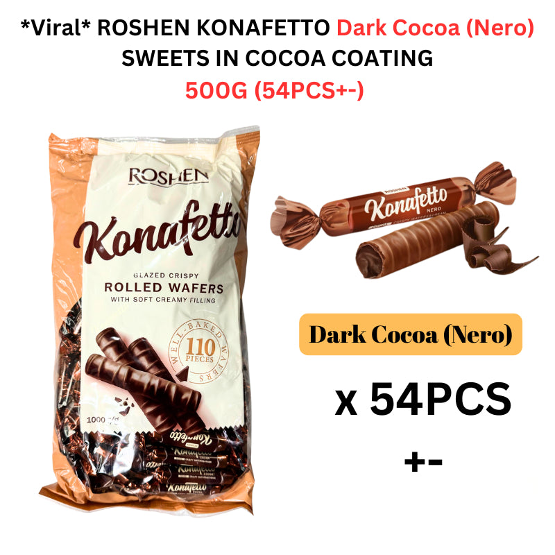 *Viral* ROSHEN KONAFETTO NERO/BIANCO SWEETS IN COCOA COATING 1KG (110PCS) / 500G (54PCS) / 250G (26PCS)