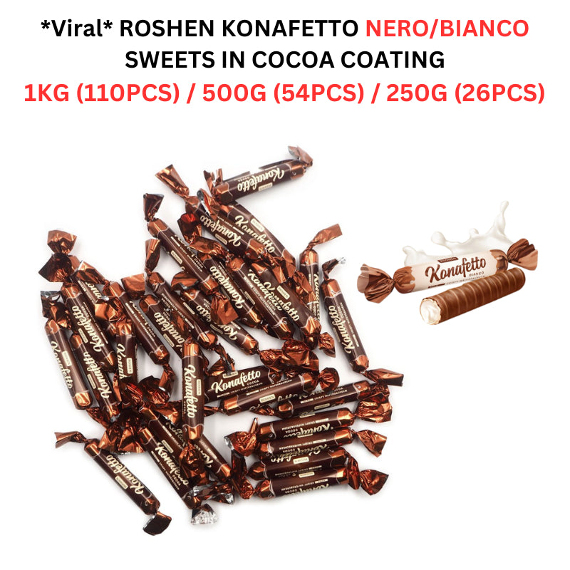 *Viral* ROSHEN KONAFETTO NERO/BIANCO SWEETS IN COCOA COATING 1KG (110PCS) / 500G (54PCS) / 250G (26PCS)