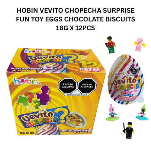 *HALAL* HOBIN VEVITO CHOPECHA SURPRISE FUN TOY EGGS CHOCOLATE BISCUITS 18G X 12PCS